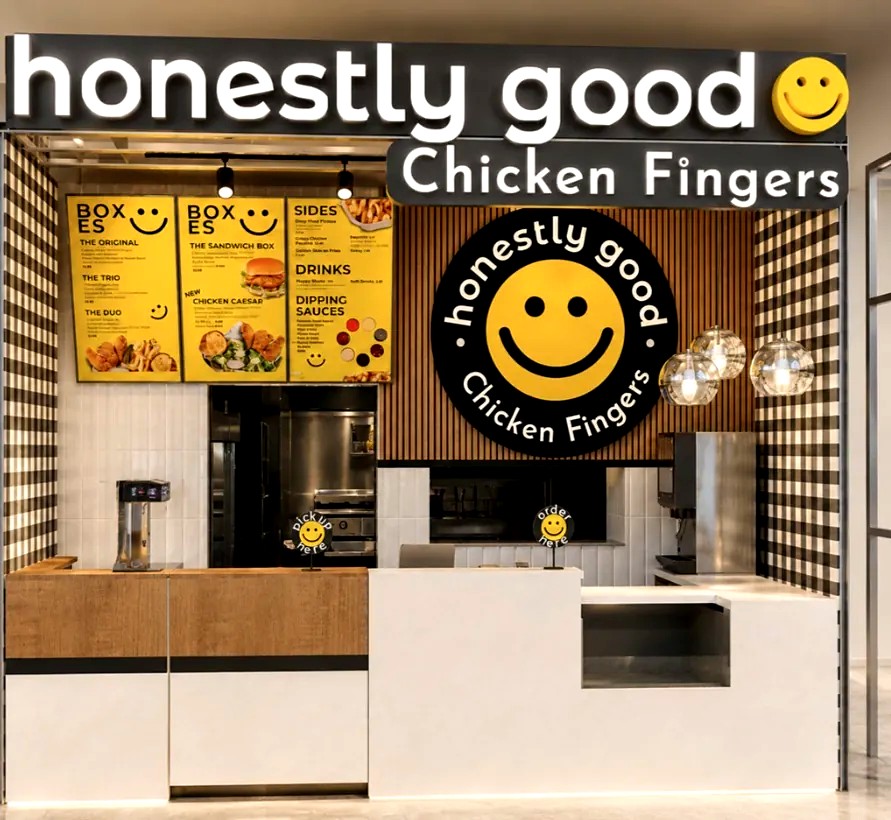 The counter and menu boards at Honestly Good Chicken Fingers, The Well